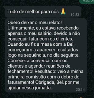Depoimento de cliente sobre primeira comissão com dobro de faturamento